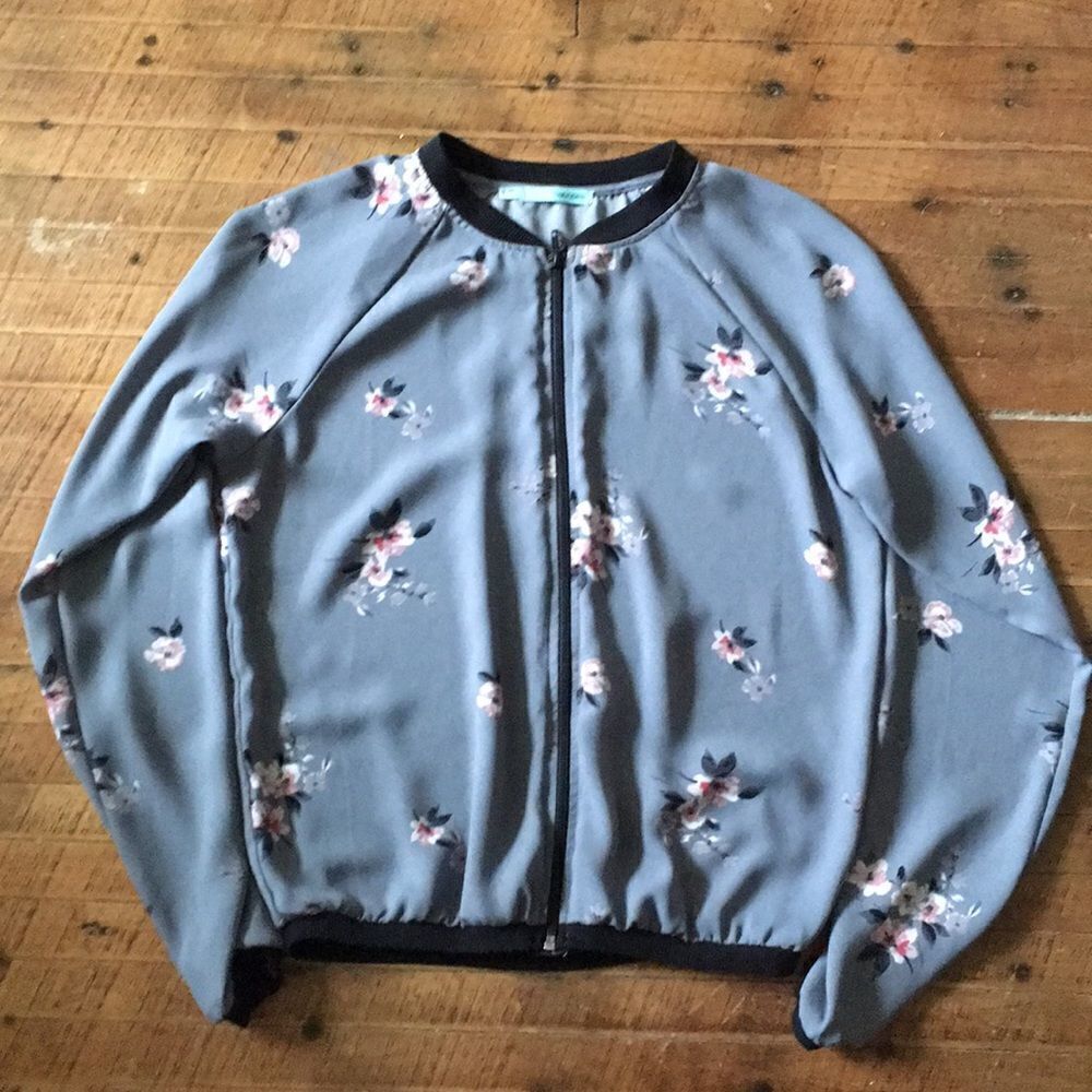 Grey & pink floral sheer S Maurice lightweight jacket